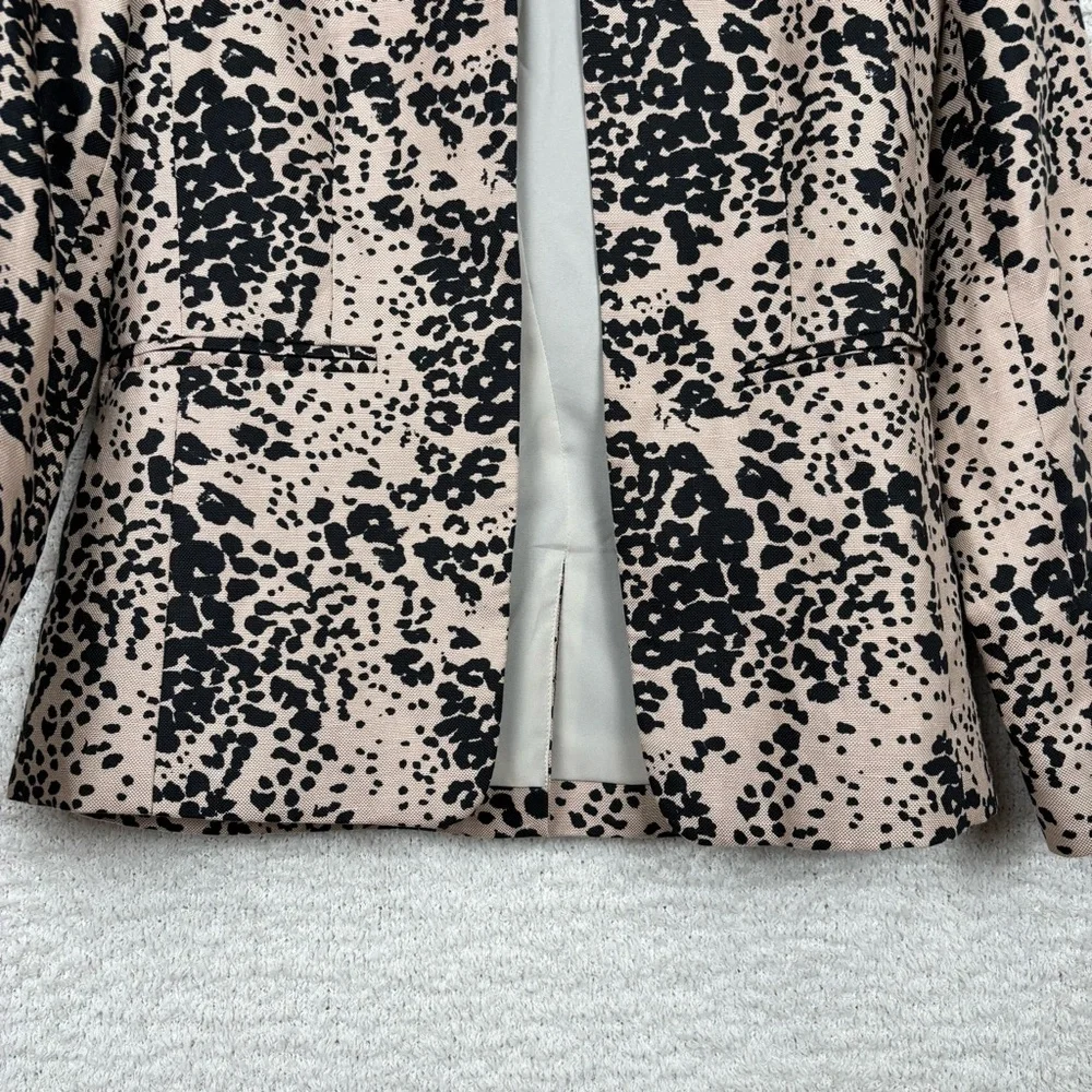 J. Crew Blazer Womens 0‎ Ashen Black Leopard Print Going Out Blazer Linen Blend